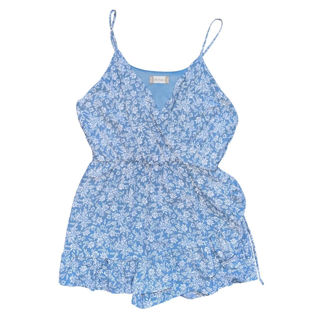 ND1 Altard State Blue Floral Print Sleeveless Surplice Romper Casual Summer Cute